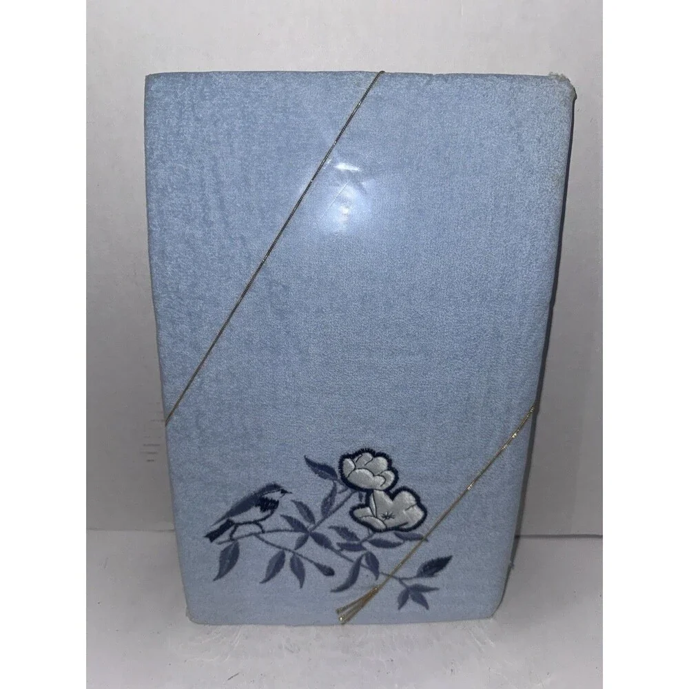 Vintage Troy Collection 3 Pc Blue Bird Floral Embroidered Towel Set NOS USA